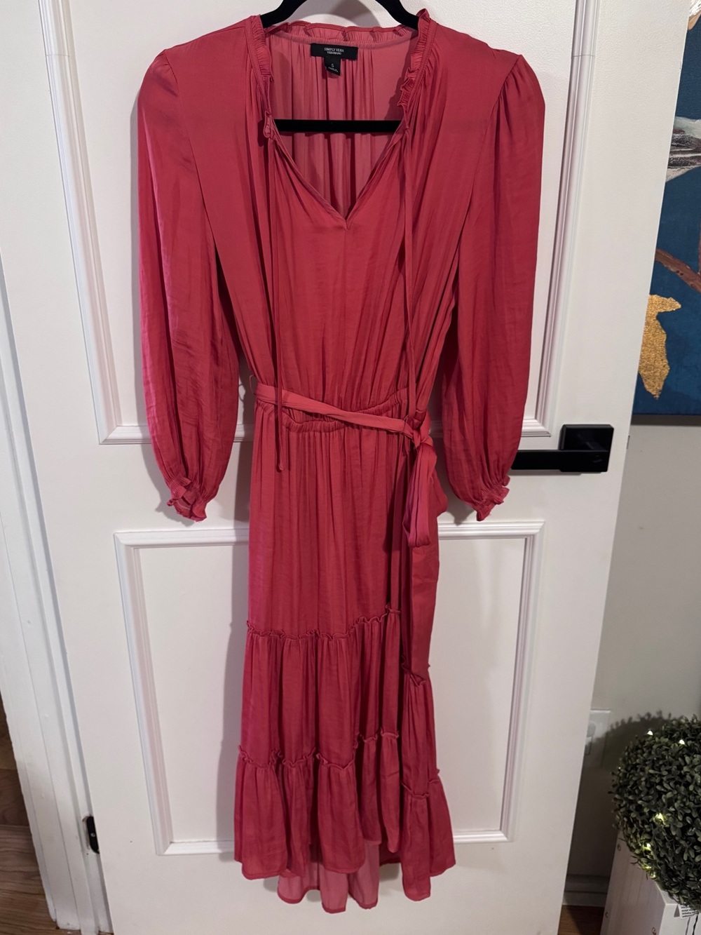 Vera Wang Pink Coral Tiered Maxi Dress with Tie Waist